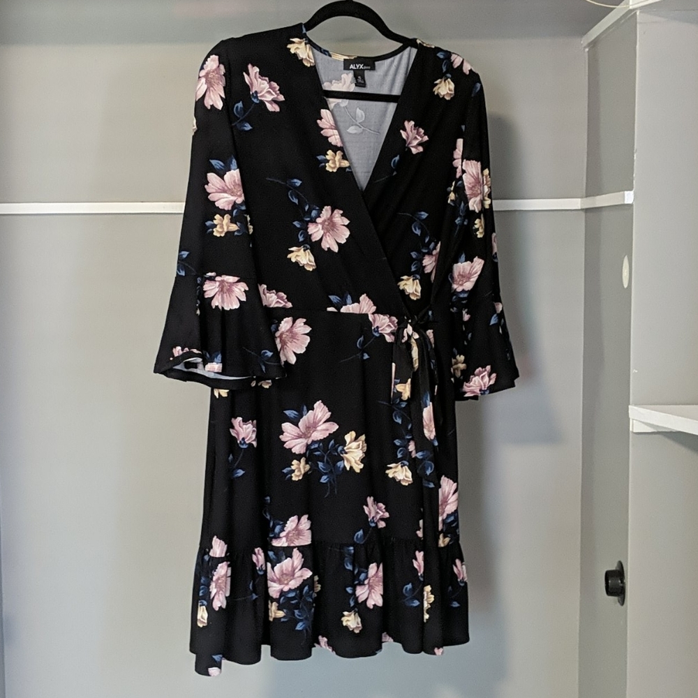 Alyx black floral faux wrap dress